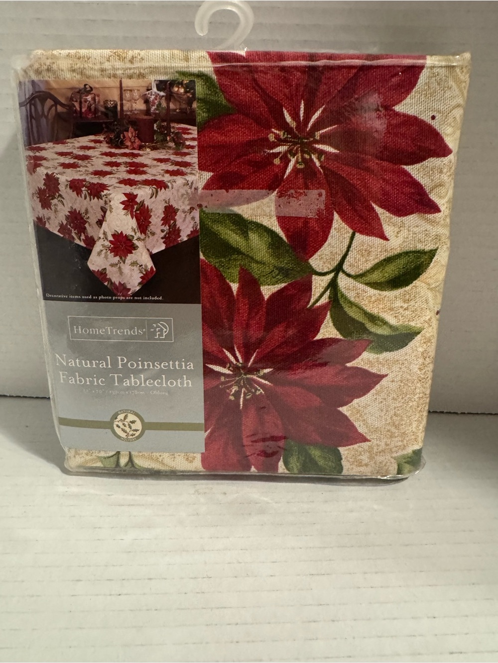 HomeTrends Natural Poinsettia Fabric Tablecloth - Red & Green
